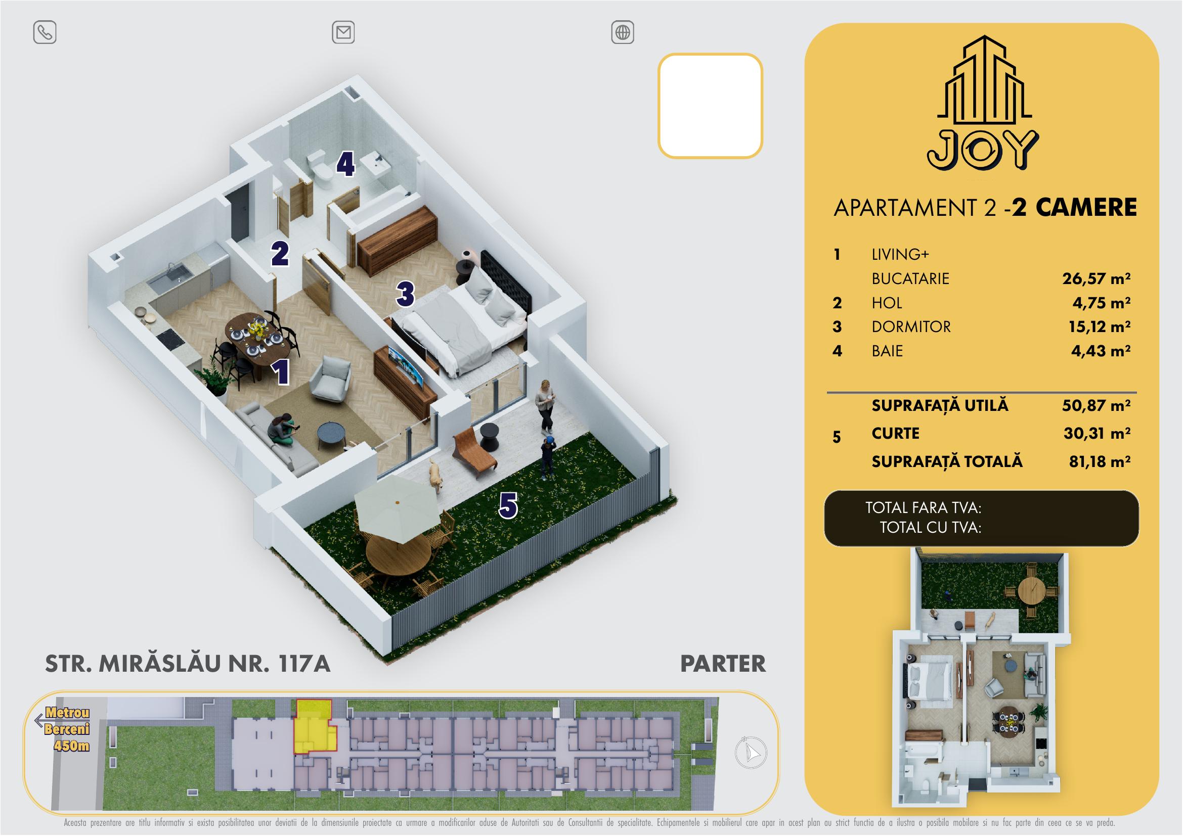APARTAMENT 2 - 2 CAMERE CU CURTE
