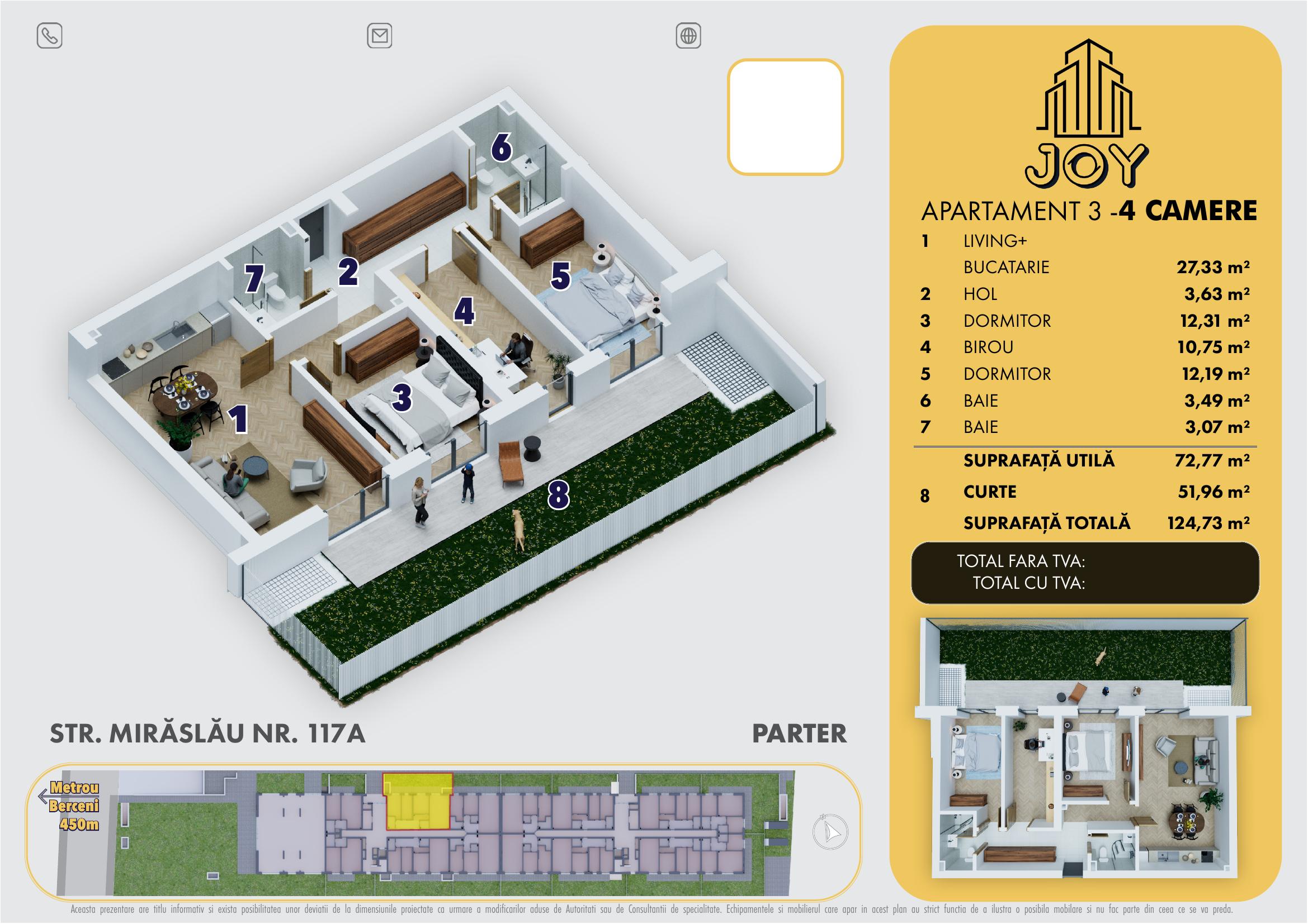 APARTAMENT 3 - 4 CAMERE CU CURTE