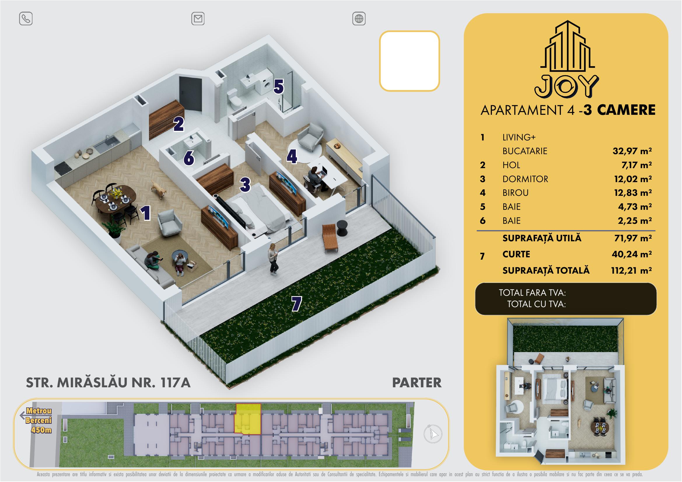 APARTAMENT 4 - 3 CAMERE CU CURTE